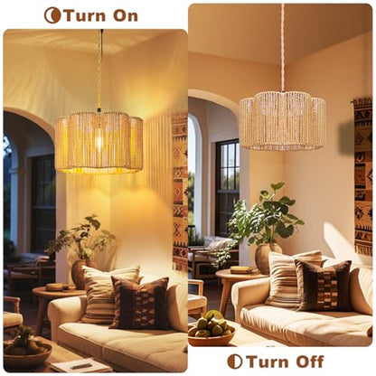 Hanging Lamps Rattan Pendant Light Hanging Lights 16.4ft Plug in Cord Pendant Light Fixture Plug Into Wall Outlet Pendant Lighting with On Off Switch for Bedroom Living (Cylindrical Flower Shade) - size: 12.6 Inch - Flower Shade