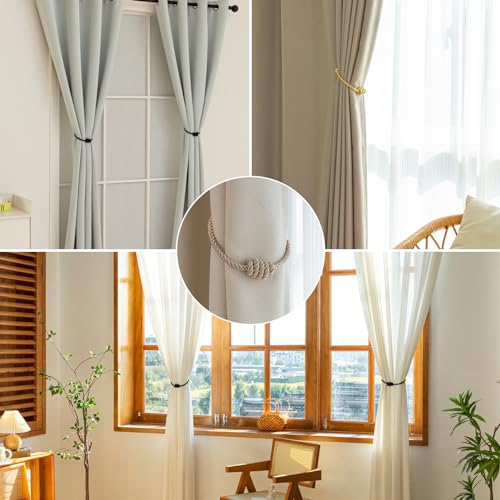 Curtain Tiebacks Magnetic Decorative Rope Tie Backs Holdbacks Contoeey - color: Beige