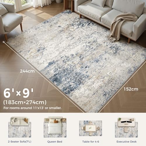 DMOYEST Area Rug Living Room Rugs 6x9 Washable Abstract Beige Blue Carpet - color: Beige Blue, size: 6' x 9' (Rectangular)