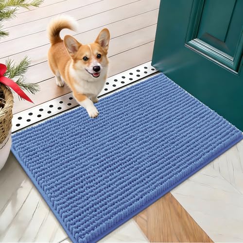 OLANLY Dog Door Mat for Muddy Paws 24x16, Extra Absorbent Chenille Mud Mat - color: Cornflower Blue, size: 24" X 16"