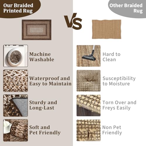 RUGSREAL Modern Bordered Round Area Rug 4ft Washable Bedroom Circle Rugs - color: Brown, size: 4' (Round)