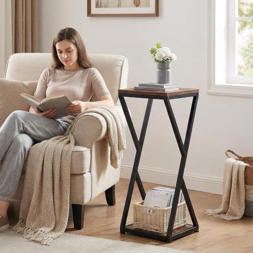 2-Tier Tall Plant Stand Indoor, Small Square Side Table for Home