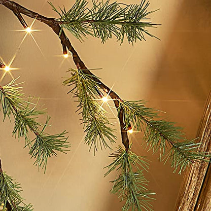 LITBLOOM Lighted Christmas Pine Garland Battery Operated with Timer 6FT 48 Warm White LED Lights for Fireplace Mantle Christmas Holiday Decoration Indoor Outdoor - style: Pine