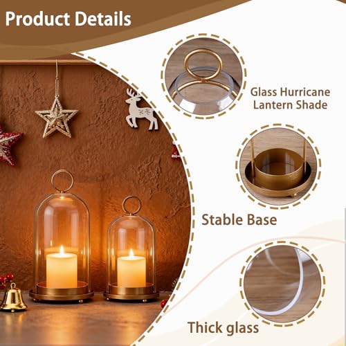 Metal Candle Holder Handmade Glass,Brass Dome Hurricane Glass Candle Holder
