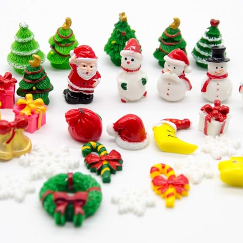 Iceyyyy 37 Pcs Miniature Resin Christmas Figurines-Tiny Figurines Christmas Trees Snowman Santa Claus-Mini Christmas Pendant Decoration for Winter Hloliday Christmas Village Home DIY Kit