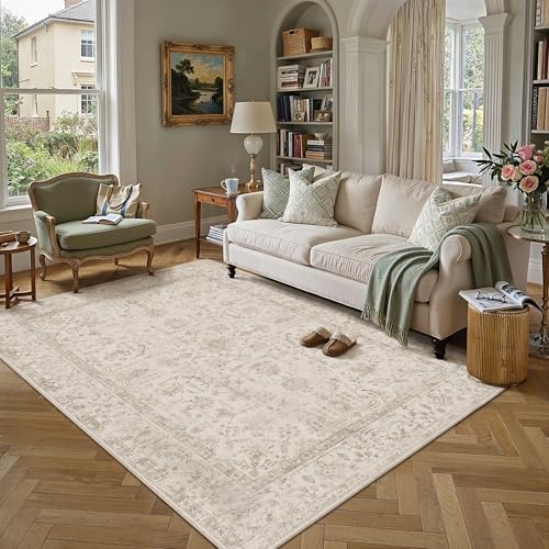6x9 Beige Neutral Living Room Area Rug - color: Floral | Beige, size: 6' x 9' (Rectangular)