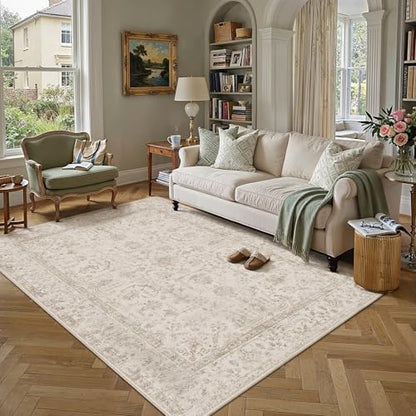 6x9 Beige Neutral Living Room Area Rug - color: Floral | Beige, size: 6' x 9' (Rectangular)