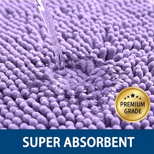 Bathroom Rugs Sets 2 Piece,Super Absorbent Chenille Bath Mats and U-Shaped Toilet Rug,Strong PVC Non Slip Backing,Microfiber Washable Dry Quickly Bath Mats for Bathroom(20"x32"+20"x20"U,Lavender) - color: Lavender