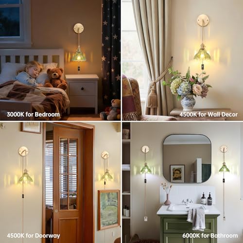 Shenmoyl Vintage Plug in wall sconces Set of 2, 4.9FT Corded Wall Lamps with Green Lily of The Glass Shade Hanging, Green sconces wall Decor for Bedroom Living Room Hallway Doorway - color: Lily of the Valley-Green, size: 2Pack-Plug in