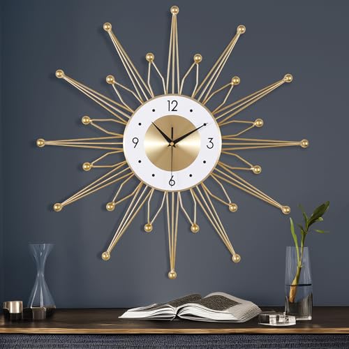 Lafocuse 23 inch Metal Large Gold Starburst Wall Clock Mid Century Art Deco