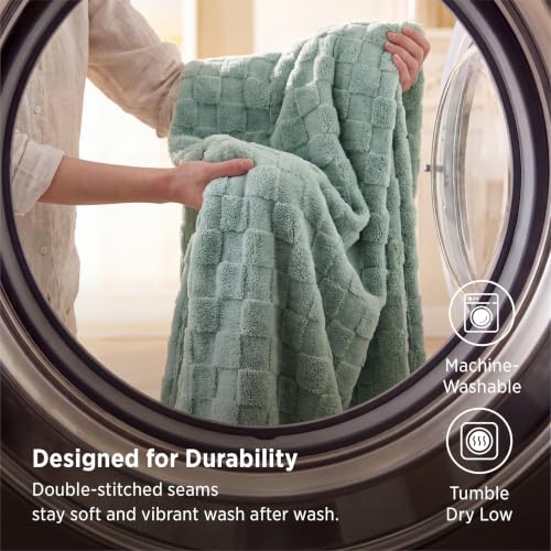 Bedsure Checkered Soft Cozy Queen Blanket for Bed, Sage Green, 90"×90" - color: 01 Sage Green, size: Queen (90" X 90")