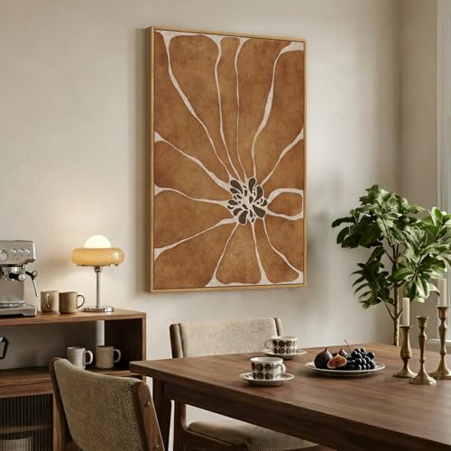 Large Framed Boho Abstract Brown Floral Wall Art for Living Room, 24x36 In - color: Neutral Brown, size: 36"L x 24"W