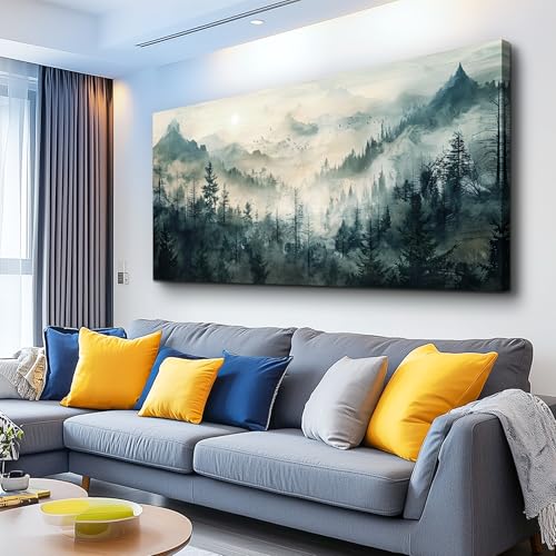 KELIYUAN Mountain View Canvas Wall Painting For Living Room Natural Landscape Painting Misty Forest Wall Decoration For Bedroom Home Decoration Modern Printed Artwork Can Be Hung Directly 20x40 In - color: Fog Forest, size: 40"L x 20"W