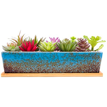 Succulent Pots - 12.1 Inch Large Succulent Planters Pots with Drainage Tray - color: Blue