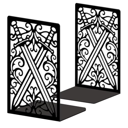 Peacoblue 5.3"x4.3"x7.9" Metal Bookends, Heavy Duty Book Ends for Shelves - style: Pair of Swords and Patterns