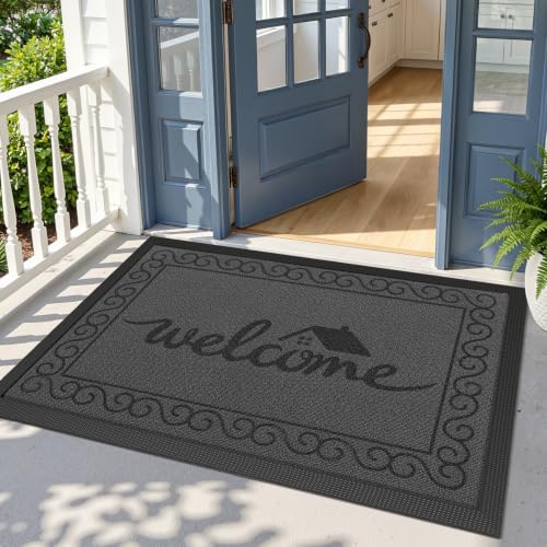 LUMI Outside Welcome Door Mat 32x47, Non-Slip Heavy Duty Dirt Trapper, Grey - color: Grey Welcome Home, size: 32"x47"