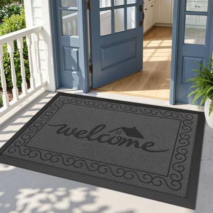 LUMI Outside Welcome Door Mat 32x47, Non-Slip Heavy Duty Dirt Trapper, Grey - color: Grey Welcome Home, size: 32"x47"