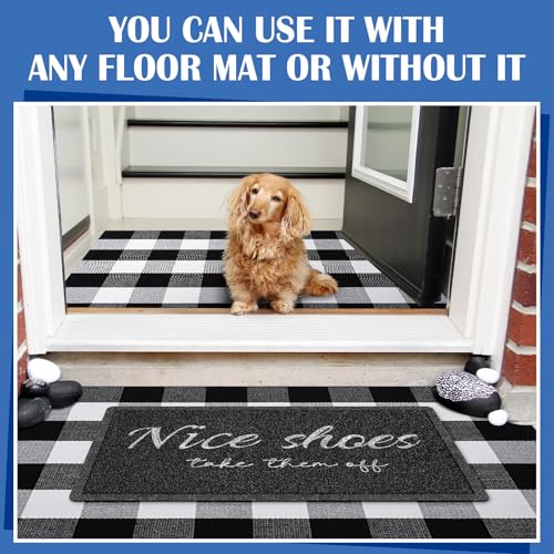 Geelin 2 Pcs Layered Welcome Doormat, Black and White Buffalo Plaid Rug Set - style: Nice Shoes Take Them off