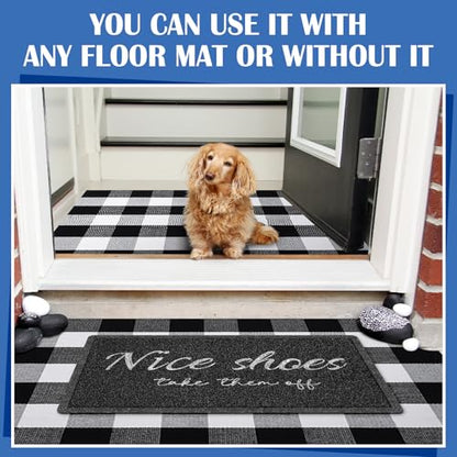 Geelin 2 Pcs Layered Welcome Doormat, Black and White Buffalo Plaid Rug Set - style: Nice Shoes Take Them off