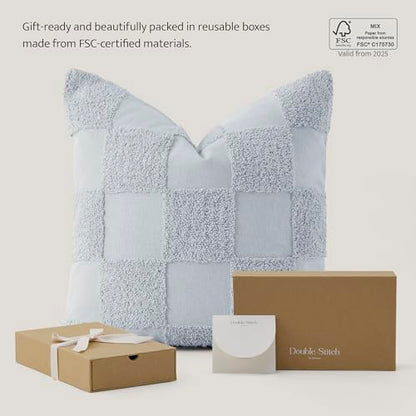 Double Stitch 100% Cotton Boho Checkered Throw Pillow Covers, Arctic Blue - color: Arctic Blue, size: 20" x 20" (Pack of 1)