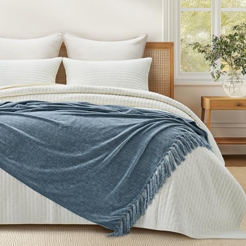 EverGrace Chenille Knit Throw Blanket for Couch, 50"x60", Cloud Blue - color: Cloud Blue, size: 50"x60"