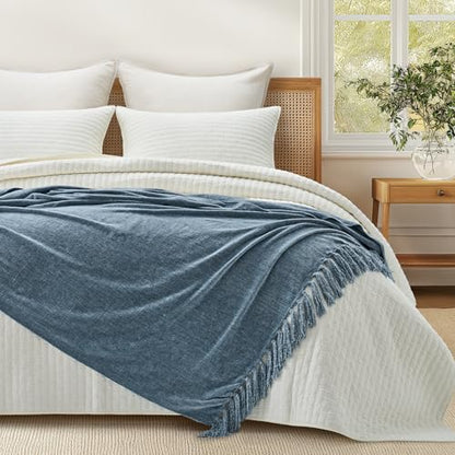 EverGrace Chenille Knit Throw Blanket for Couch, 60"x80", Cloud Blue - color: Cloud Blue, size: 60"x80"