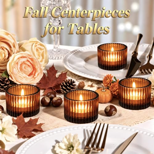 24 Pack Amber Tealight Candle Holders, Glass Votive Candle Holders - color: Amber, size: 1.3" x 2"