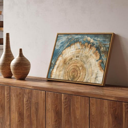 BingruiArt Faux Wood Tree Ring 08 Canvas Wall Art 12x16 Framed - color: Tree Ring - 08, size: 16"L x 12"W