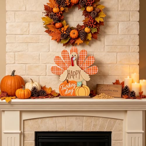 Zcaukya Thanksgiving Table Decorations Wooden Turkey Fall Centerpieces - size: style 3