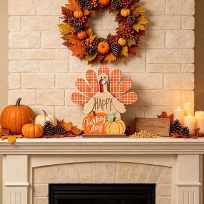 Zcaukya Thanksgiving Table Decorations Wooden Turkey Fall Centerpieces - size: style 3