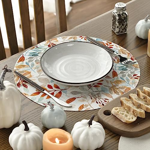 Artoid Mode Leaves Round Fall Placemats Set of 4, 14 Inch Seasonal Autumn Thanksgiving Round Table Mats for Dining Decoration - size: 14", Round 4 Pcs