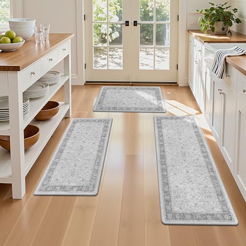 Pauwer Anti Fatigue Kitchen Floor Mats Set of 3, Cushioned Rugs, Light Grey - color: Light Grey