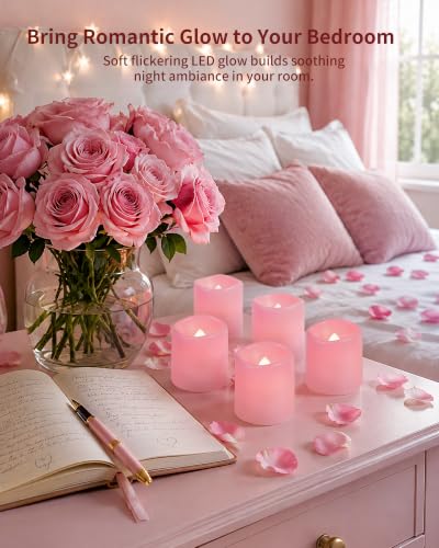 Homemory 12 Pack Pink Flameless Flickering LED Votive Tealights Candles - color: Pink (Soft White Llight), size: 12 Pack