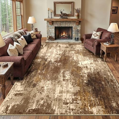 RELEANY Washable 10'x14' Abstract Area Rug for Living Room Brown Tan - color: Brown/Tan, size: 10' x 14' (Rectangular)