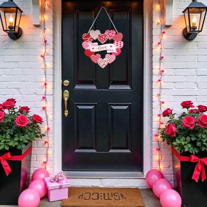 Wood Wreath for Front Door Porch Window Wall Hanging Decor (Pink) - style: Pink