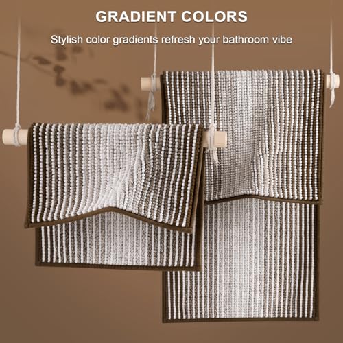 BSICPRO Bathroom Rugs Sets 2 Piece, Non Slip Striped Bath Mats, Brown - color: Brown, size: 20" x 32" Plus 16" x 24"