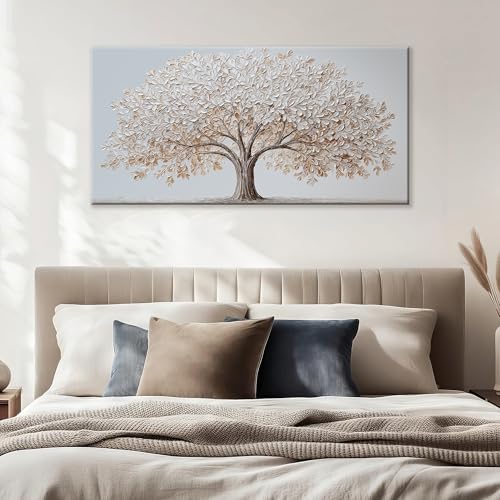 White Canvas Wall Art Prints 24"X48" Tree Of Life Wall Art For Bedroom - color: HX9C, size: 48"L x 24"W