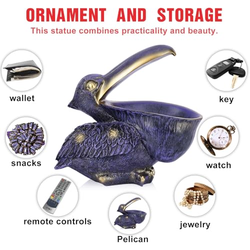 Pelican Key Holder Statues,Fun Animal Hippo Candy Dish,Candy Dish for Office Desk Unique,Modern Key Holder for Pelican Figurine,Suitability Desk bowl and Entry Table Decor Items (Purple) - color: Purple