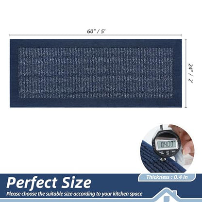 BEQHAUSE Kitchen Runner Rug 24"x60", Non Slip Kitchen Mat Washable, Blue - color: Blue, size: 24" X 60" (Rectangular)