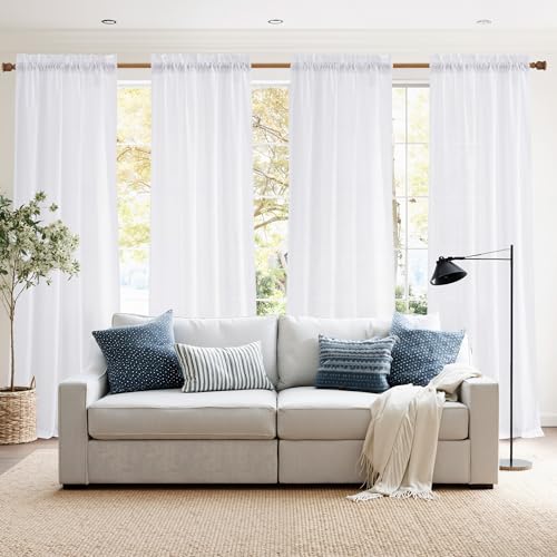 NICETOWN White Privacy Sheer Curtains 84 inches Long, Non-See-Through Curtains 2 Panels for Kitchen, Bathroom, Light Filtering Elegant Opaque Window Drapes Rod Pocket Top, W42 x L84 in per Panel - color: Pure White, size: 42"W x 84"L (Pack of 2)