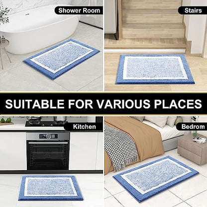 OLANLY Small Bathroom Rugs 24x16, Soft Absorbent Microfiber Bath Rugs, Blue - color: Blue and White, size: 24" X 16"