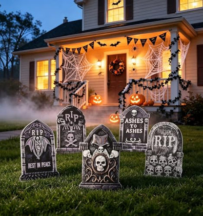 25.6" Halloween Tombstones Outdoor Graveyard Decorations,5-Pack - size: 25.6INCH