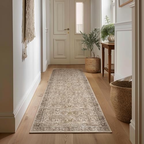 Machine Washable Hallway Runner Rug: 2'x6' Kitchen Rugs - color: Brown/Camel/Multi, size: 2' x 6' (Rectangular)