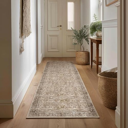 Machine Washable Hallway Runner Rug: 2'x6' Kitchen Rugs - color: Brown/Camel/Multi, size: 2' x 6' (Rectangular)