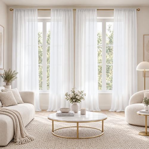 FMFUNCTEX White Sheer Curtains, 84 Inch, Rod Pocket, 4 Panels for Bedroom - color: White, size: 52"W x 84"L (Pack of 4)