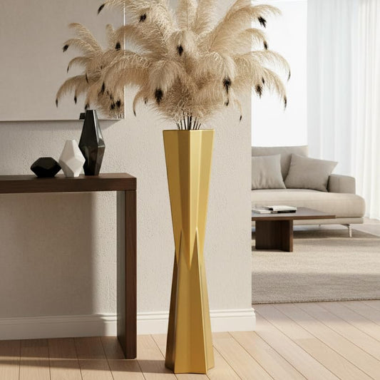 Star Tapered Gold Floor Vase, 27.5" Tall Modern Decorative Vase for Large Pampas Grass, Feathers, Dried Reeds, Luxury Home Decor Centerpiece for Living Room, Entryway, Fireplace - Resin - color: Gold