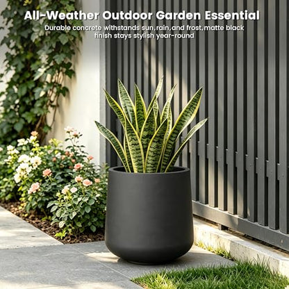 Kante Accent Round Curved Black Concrete Planter 13" Dia, Outdoor - color: Burnished Black, size: 13" D