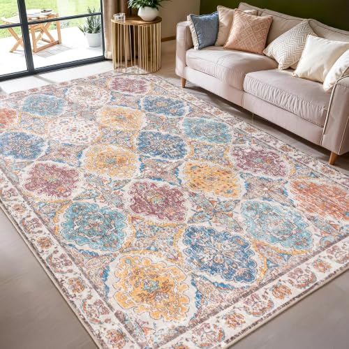 Moroccan Boho Floral Geometric Patchwork Washable 4x6 Large Area Rug - color: Colorful, size: 4' x 6' (Rectangular)