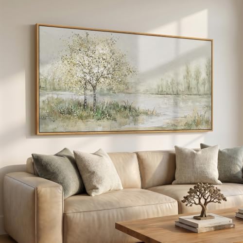 Large Framed Sage Green Landscape Wall Art for Living Room, 60x30 Inch - color: Sage Green