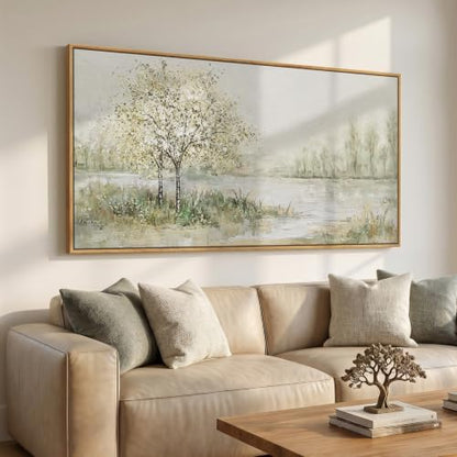 Large Framed Sage Green Landscape Wall Art for Living Room, 60x30 Inch - color: Sage Green